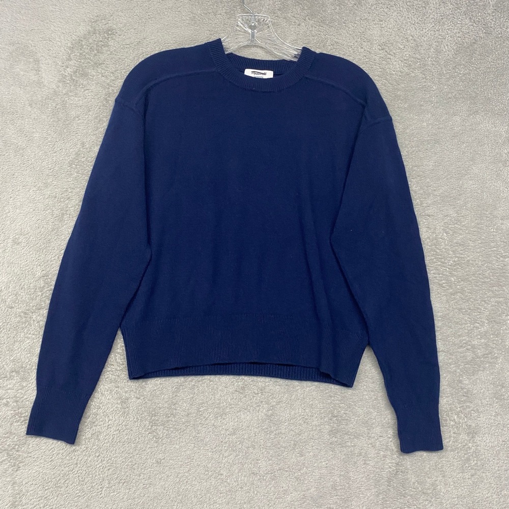 Madewell Cashmere Crewneck Sweater Navy Blue Ribbed Back NY910 Mens XXS NWT - Picture 2 of 8